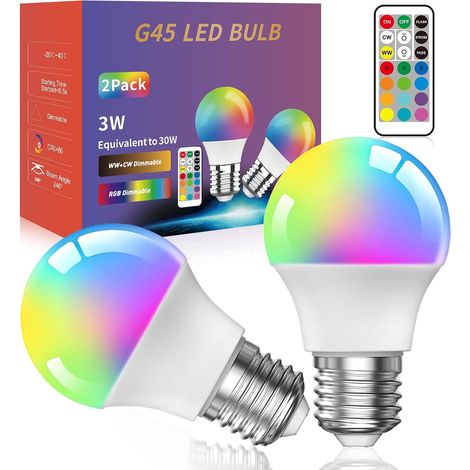 3W Ampoule Couleur LED,G45 E27 Ampoules LED Edison Multicolores à Intensité Variable Avec Télécommande, RGB+Blanc Chaud, Idéales Pour L'éclairage Quotidien Et D'ambiance(Lot de 2) (1/5)