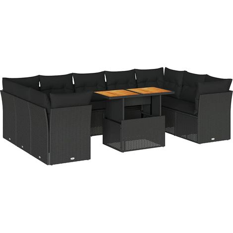Maison Exclusive - Salon de jardin 10 pcs avec coussins noir résine tressée (1/5)
