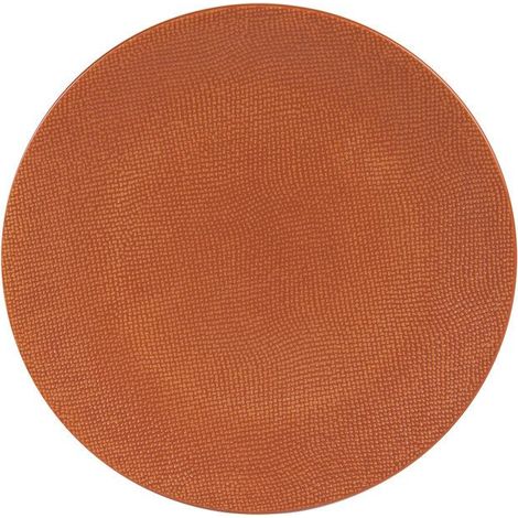 1 assiette de présentation Vésuvio, grès satiné motif relief, orange ocre, 31 cm, service repas ou apéritif (1/2)
