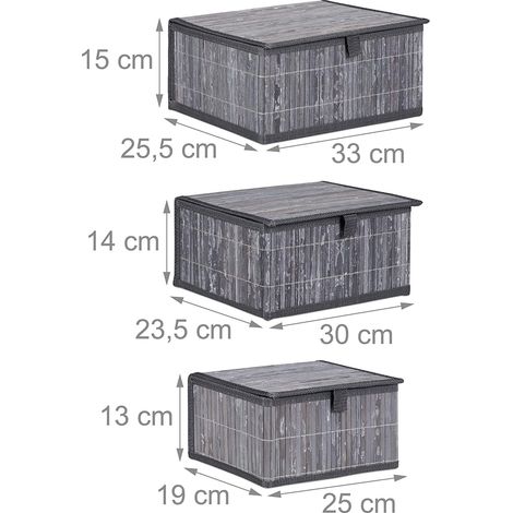 Juego de 3 cestas de almacenaje decorativas en bambú gris 1300024914 (1/4)