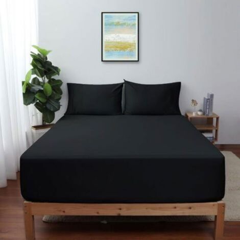 Drap-housse King Size noir, 100 % coton, 193203cm, bonnet profond de 40 cm, drap de matelas en coton de qualité (1/4)