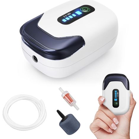 Pompa ad aria per acquario ricaricabile tramite USB – Uscita singola/doppia – Silenziosa – per acquari fino a 114L/265L – Per pesci, trasporto e utilizzo in caso di emergenza (1/5)