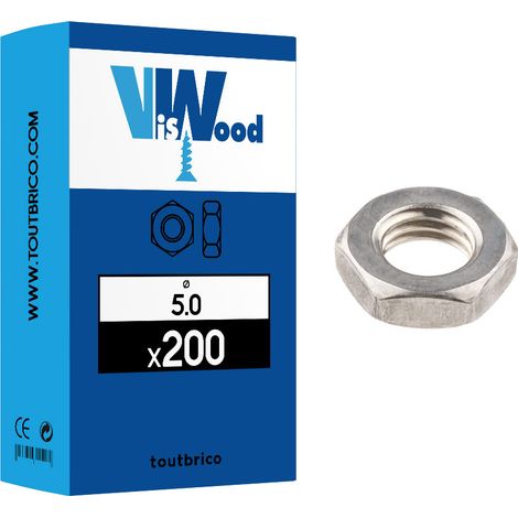 Écrous hexagonaux Hm bas acier zingué blanc classe 6. diamètre 5 mm. boîte de 200 écrous - VISWOOD