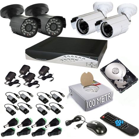 Kit Dvr 4 Camera 700 Tvl Video Surveillance Lan Hd 500gb Balun Smartphone