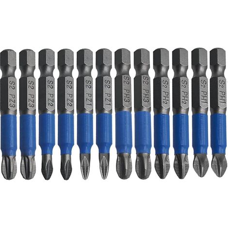 12Pcs Embouts de Tournevis à Tête Tournevis Cruciforme PH1 PH2 PH3 PZ1 PZ2 PZ3 50mm Foret Antidérapant Magnétique à Tige Hexagonale en S2 Acier (1/5)