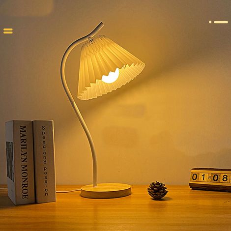 Lampe de table avec abat-jour plissé en tissu, lampe de chevet moderne en métal blanc pour chambre ou salon (1/5)