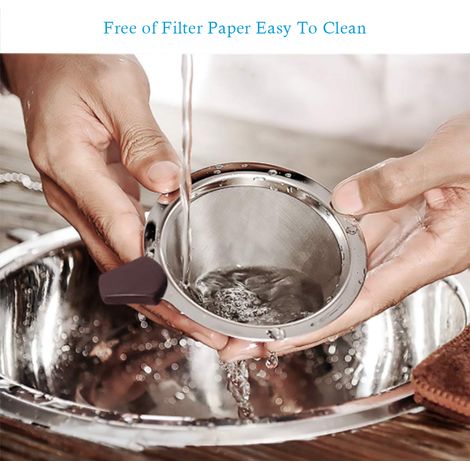 Filtre à café à infusion lente en acier inoxydable, porte-filtre amovible avec support, porte-filtre conique réutilisable (1/5)