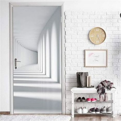 77x200cm Stickers de Porte Trompe l'oeil Créativité d'espace Blanc 3D Auto Adhésif Amovible Muraux en Vinyle imperméable Poster Autocollant pour Décor Cuisine Chambre Salle de Bain Porte Mur (1/5)