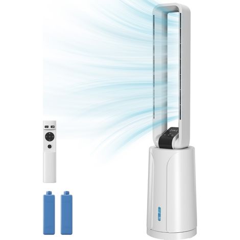Refroidisseur d’Air Évaporatif Portable avec Télécommande – Minuterie 15H, Accumulateurs de Froid, Ventilateur Rafraîchisseur pour Maison et Bureau, Blanc (1/5)