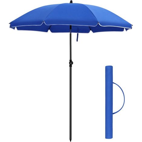Parasol droit diamètre 160 cm UV 50+ nervures en fibre de verre toile polyester inclinable sac de transport terrasse jardin balcon plage bleu