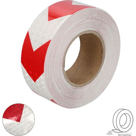 Ruban adhésif réfléchissant blanc/rouge 50 mm. x 33 mètres. Usage domestique. (1/2)