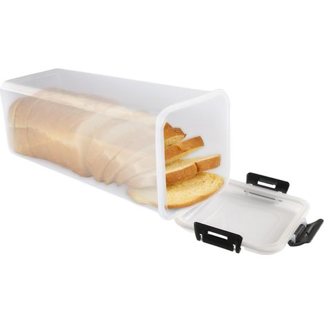 Boîte à pain en plastique avec couvercle de 4 l - Boîte à pain hermétique en plastique sans BPA avec joint en silicone - Boîte à pain pour pain grillé, baguette et spaghetti - Rangement dans (1/4)