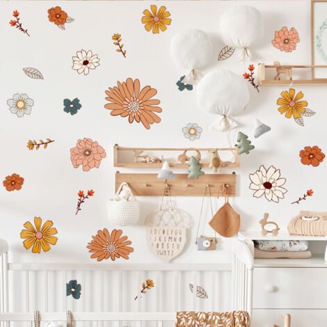 royaluxe-stickers muraux autocollant I plantes printemps orange jaune I stickers muraux décoratifs salon chambre à coucher salle de bain cuisine chambre d'enfant (1/4)