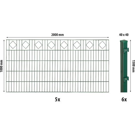Dekor-DS-Mattenzaun-Set 1000 Karor.,10m,grün m.Comf-Pfosten