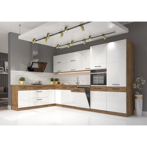 Eckküche VIGO Weiß Glanz Lancelot 210x350 cm Küchenzeile Küchenblock Einbauküche (1/5)