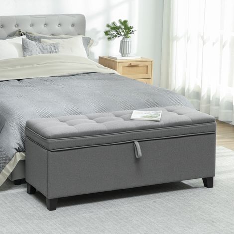 Panca contenitore HOMCOM con 2 cerniere di sicurezza e piano ribaltabile per camera da letto e soggiorno, 120x40x48 cm, grigio scuro