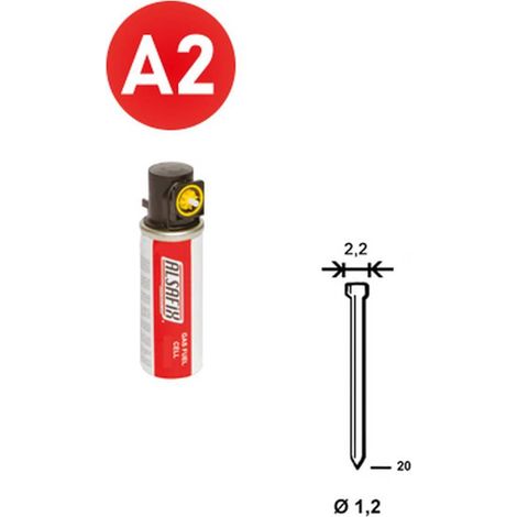 2 000 Pointes Minibrads Inox en Bande (Pack) - 1.2/2.2x20 mm + 2 Cartouches de Gaz Jaune - D-Work (1/5)