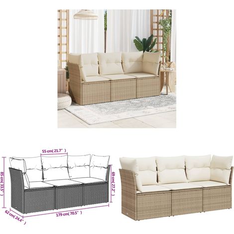 3-tlg. Garten-Sofagarnitur mit Kissen Beige Poly Rattan - Gartenmöbel - Outdoor Möbel - Rattan Sofa - Lounge Set - Gartensonnenliege - Home & Living (1/3)