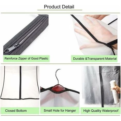 Housses de Vêtements, Anti Poussière Etanche Mite Humidité,Housses de Protection Zip Semi Transparentes pour Chemise Costumes 6pcs 60 140cm (Noir) (1/5)