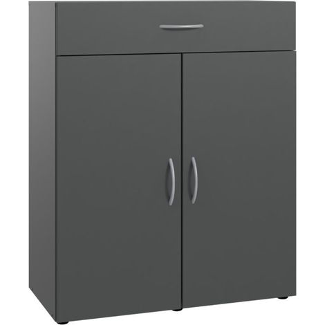 Meuble à chaussures avec 2 portes et 1 tiroir en bois mélamine coloris graphite - longueur 80 x hauteur 98 x profondeur 40 cm