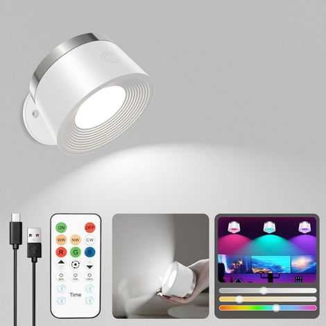 Applique Murale LED Sans Fil - Télécommande Intérieure - 3 Niveaux De luminosité Et 13 RVB - Magnétique Rotative à 360° - Pour Salon, Chambre à Coucher, Escalier, Couloir (2 Pièces Noir) (1/5)
