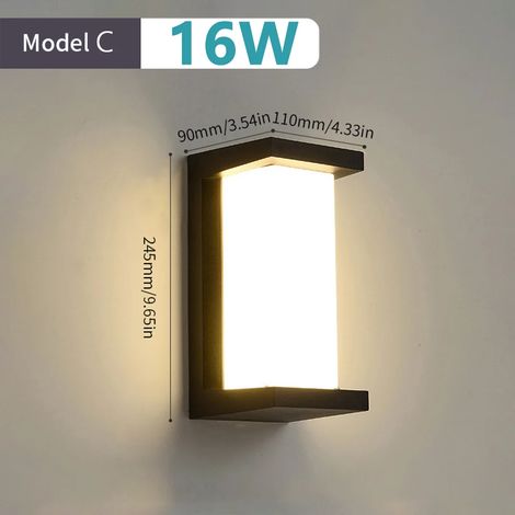 (Modèle C 16 W - Blanc chaud - Sans capteur) Applique murale LED avec détecteur de mouvement, AC85-265 V, étanche, montage en surface, pour intérieur, salon, véranda, extérieur (1/5)