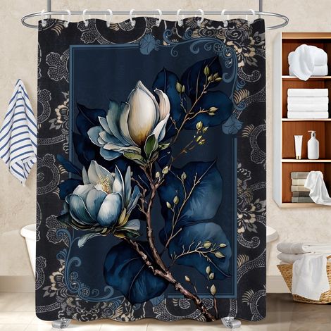 Kit rideau de douche en polyester 180x180 naturel rideau séchage rapide pour décoration salle de bain (1/5)