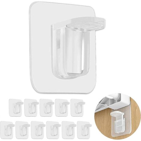 Lot de 12 supports adhésifs pour étagères de placard ou d'armoire, crochets adhésifs en plastique (1/4)