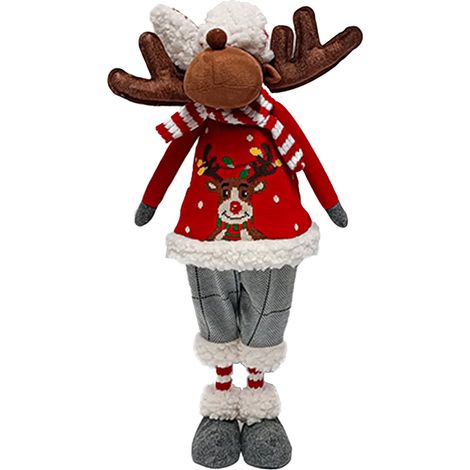 Renna peluche con cappello e vestito decorazione natalizia per interno -52 cm / Maschio (1/2)