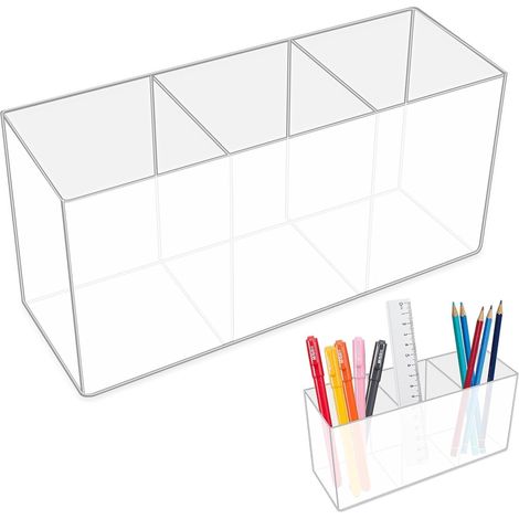 Organizador de escritorio, portalápices, organizador de escritorio con 3 compartimentos, portalápices, portalápices de escritorio, almacenamiento de bolígrafos, para artículos de papelería, maquillaje (1/5)