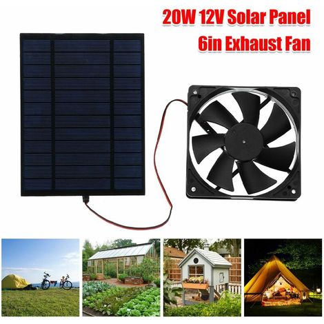 Ventilateur solaire 12V 10W extérieur, ventilateur écologique pour serre, niche pour animaux, cabane, camping-car, ventilation solaire portable (1/5)