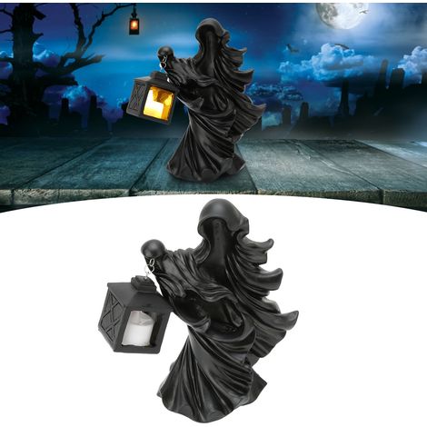 Ornement d'Halloween à LED, lanterne de sorcière en résine avec lanterne, messager de l'enfer dans la lampe fantomatique, rêve d'un rêve noir (1/5)