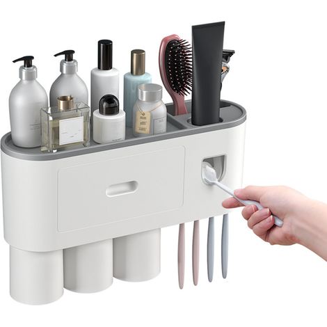 Kreativer Zahnbürstenhalter, Mundspülbecher ohne Bohren, luxuriöses, wandmontiertes Zahnpflegeset fürs Badezimmer, Drei-Becher-Version für eine dreiköpfige Familie. (1/5)