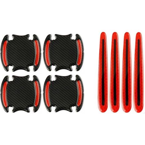 8 PCS (Rouge) Protection Anti-Rayures pour Poignée De Porte Voiture, Film Autocollant Poignée Portière Voiture, Autocollants 3D pour Poignée De Portière avec Bandes Réfléchissantes Sécurité (1/4)