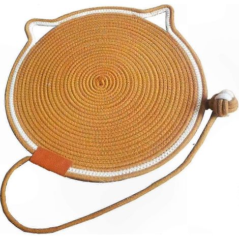 Tapis grattoir rond en corde de coton naturelle pour chat, 42 cm, surface de grattage horizontale, jouet antidérapant pour félin (1/5)