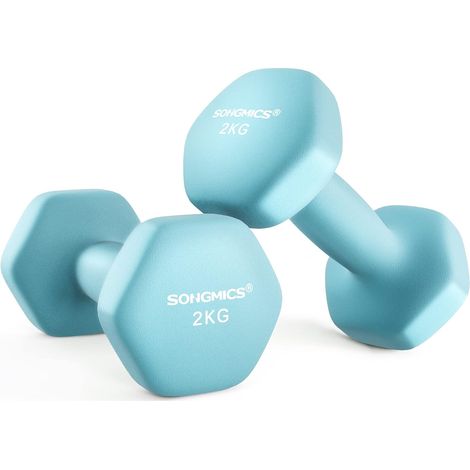 Lot de 2 Haltères,2 x 2 kg,Hexagonaux, pour Salle de Sport, Domicile,Bleu Clair (1/5)