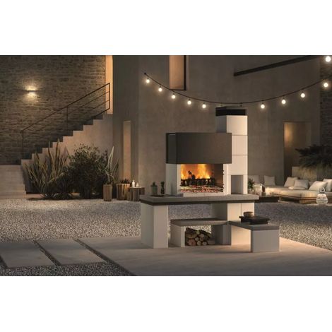 barbecue a legna o carbonella in cemento "new york" 180x120x230 cm