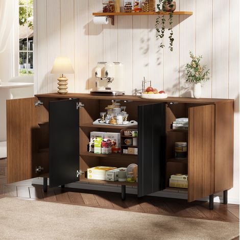 Aparador buffet 160 x 35 x 80 cm de aglomerado color nogal y negro (1/5)