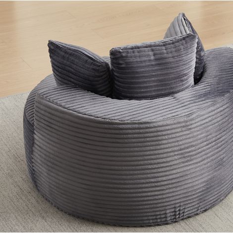 Fauteuil rond Ø 110 cm gris avec 3 coussins, tissu corduroy, assise douce MEUBLIV (1/5)