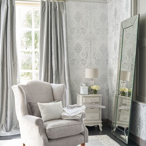 Papier peint intissé Laura Ashley Josette Metallic Silver 1005 x 52cm Blanc/argent