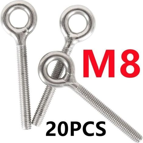 Vis à crochet en acier inoxydable 304 - M8 - Lot de 20 - Durable (1/4)