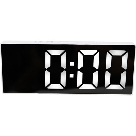 Réveil Numérique Miroir LED 6,25 Pouces Écran Réglable Luminosité Double Alarme Fonction Snooze Pile Secours Cadre Blanc Lumière Blanche Chambre Bureau (1/5)