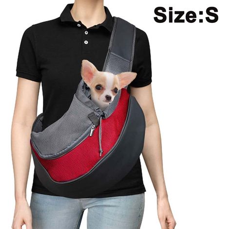 Sac De Transport Pour Chien Et Chat - Maille Respirante - Bandoulière Réglable Rembourrée - Poche Avant - 1 Pièce (1/5)