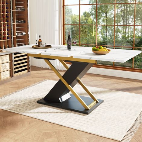 Mesa comedor extensible mármol negro con base metal OKMYHOME (1/5)