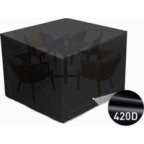 Housse de protection pour salon de jardin 420D, bache étanche pour table et mobilier extérieur, imperméable, anti-UV, anti-poussière et anti-déchirure, noir (1/5)