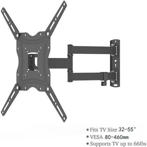 Support TV mural réglable 32-55' – Rotatif avec niveau à bulle – Charge max 30 kg – Inclinaison -15° à 15° – Acier laminé à froid (1/5)