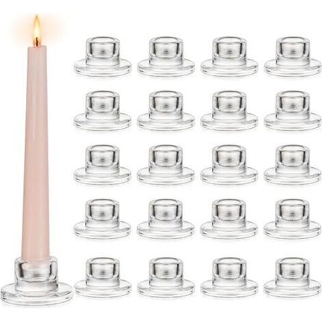 Bougeoirs en verre pour bougies coniques : lot de 20 petits bougeoirs en verre transparent pour bougies coniques, idéaux pour la décoration de table de Noël, les mariages et les anniv (1/5)