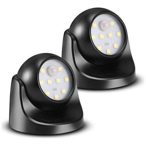 Projecteur LED avec détecteur de mouvement, 2 projecteurs LED sans fil, 150 lumens, sphère amovible, rotation et inclinaison à 360°. (1/4)