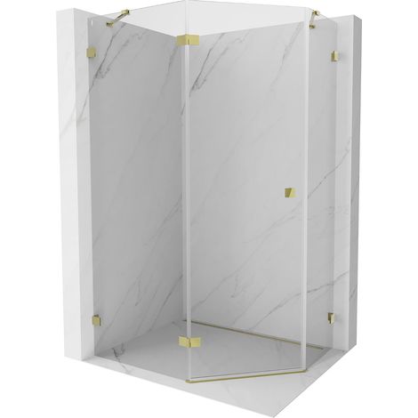 Mexen Lunar cabina de ducha pentagonal con puerta abatible izquierda 100 x 80 cm, transparente, dorada - 831-100L-080P-50-00-L (1/5)