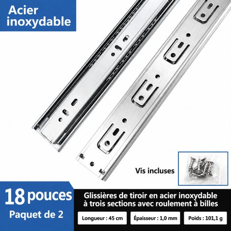 Coulisses de tiroir à billes en acier inoxydable 3 sections 4510 45 cm 4510 18 45cm 45 × 2 × 2 cm 1,028 kg – Livraison gratuite
